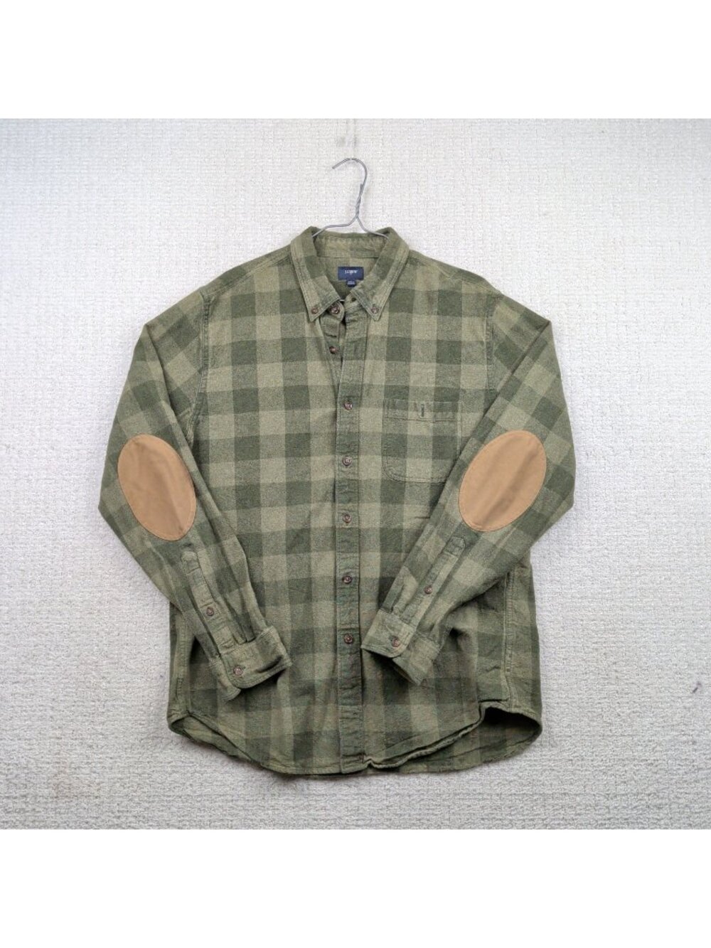 J.Crew Men's L Plaid Button Up Shirt Elbow Patch Western Ranch Workwear Green